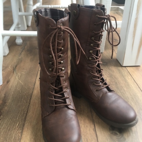 Brown Lace-Up Ankle Boots - Picture 2 of 3